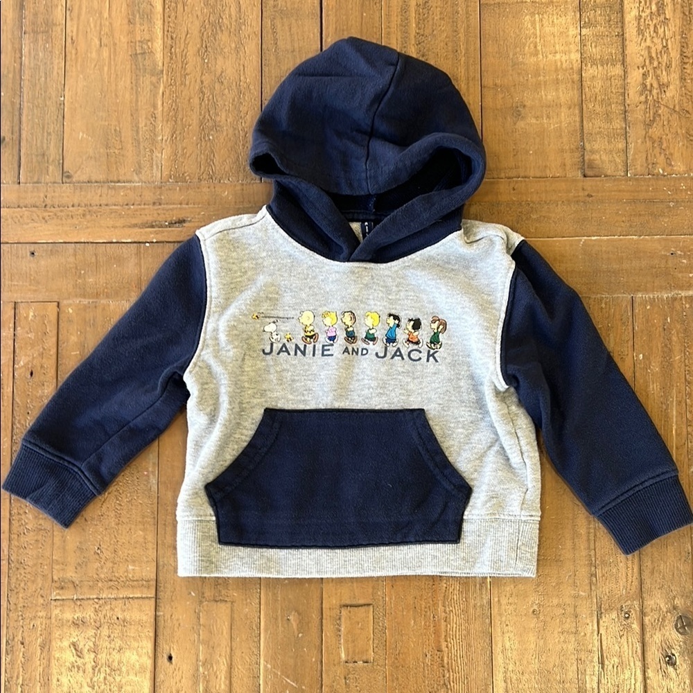 Janie and jack peanuts snoopy Charlie Brown navy and gray hoodie sweatshirt